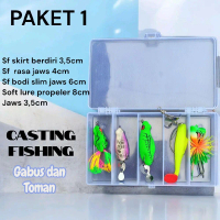 5PCS PSKET HEMAT SOFT FROG CAMPUR + BOX UMPAN CASTING GABUS DAN TOMAN