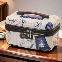 全城熱賣 - 16寸密碼鎖收納箱帶鎖的小盒子手提儲物盒宿舍化妝品小箱子行李箱藍色郵票16寸【升級版帶鎖-帶絲帶】