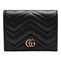 GUCCI GG Marmont系列絎縫紋牛皮金屬雙G LOGO暗釦卡夾/零錢包(黑)
