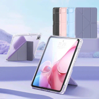 【ANTIAN】iPad Pro 13吋 2024 帶筆槽智慧休眠喚醒透明Y折平板皮套 蜂窩散熱矽膠保護套