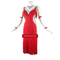 Girl Beading Red Latin Dance Dress Flapper Dress Roaring 20s Great Gatsby Costume Dress Fringed Embellished Dress
