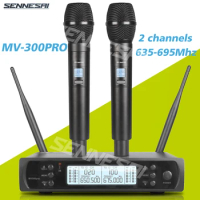 SENNESAI MV-300Pro- Professional Dual Wireless Microphne Stage Performance 2 Channels UHF Karaoke Metal Handheld , Top Quality!