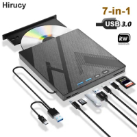 7-in-1 Multifunctional External Optical Drive CD DVD VCD Burner Player Luxury Portable Driver with USB3.0 USB-C SD TF Card Slots