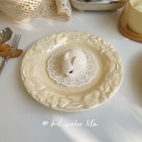 創意餐盤 喝彩生活*愛麗絲兔兔盤復古8寸陶瓷平盤耐高溫黃色浮雕甜品蛋糕盤
