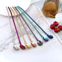 304 Stainless Steel Straw Spoon Integrated Dual-use Fruit Milk Tea Beverage Long Handle Metal Stirring Batch
