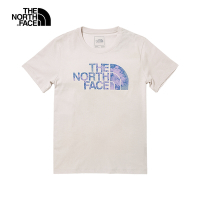 【The North Face 官方旗艦】北面女款米白色吸濕排汗暈染LOGO短袖T恤｜7QUJN3N