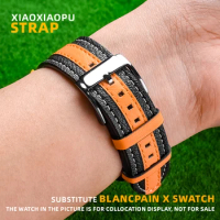 22mm Leather Strap Substitute for Blancpain X Swatch Bioceramic Scuba Fifty Fathoms Double color lea