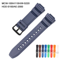 Black Resin Strap Band for Casio MCW-100H 110H AE-2000 W-S220 HDD-S100 16mm Men Sport Waterproof TPU Replace Bracelet Watch Band
