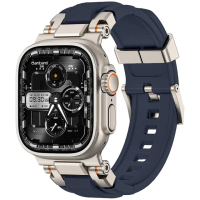 【Amband】AmBand Apple Watch 智能錶帶 ☆ M1S Metal 鈦色扣x藍錶帶(49mm - Apple Watch Ultra 2 / 1)