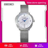 SEIKO-ALBA Women's Quartz Watch Flower Dial Creative Casual Summer ladies Watches Metal Silver 3Bar Waterproof Fashion