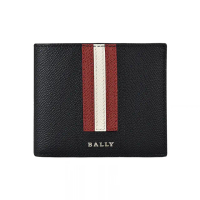 【BALLY】BALLY TONETT銀字LOGO牛皮5卡短夾(黑x紅白條紋)