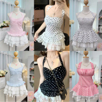 Faye Bow Topเสื้อสายเดี่ยวผูกคอทรงเข้ารูป ลายจุด (polka dot)สาวอวบใส่ได้อกถึง 42 คําแนะนําผลิตภัณฑ์ใ