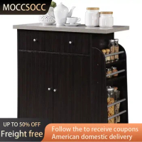 Import Kitchen Island With Spice Rack and Towel Rack Food Cart Chocolate Freight Free Kitchen Storage Cabinet Wheelbarrow Hand