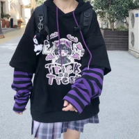 Teenage Anime Hoodies Women Japanese Cartoon Long Sleeve Pullover Hip Hop Harajuku Kawaii Autumn Hooded Sweatshirt Emo Clothes