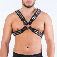Fetish Men Leather Chest Crossed Harness Belts Adjustable Rave Gay Clothing Body Bondage BDSM Harness Lingerie for Adult Gay Sex
