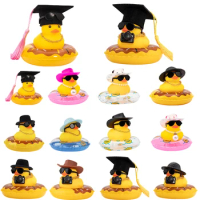 Duck Car Rubber Duck Dashboard Decorations Camera Accessories for Car Ornament with Mini Hat Swim Ring Necklace and Sunglasses