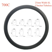 700C Road Carbon Rim 25mm Width Clincher Rims Ultra light Rims 30/35/40/45/50/55/60mm Depth