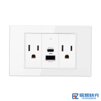 【易智快充】30W埋入式USB快充插座面板-鋼化玻璃(USB-A&amp;Type-C 快充插座+AC插座X2)