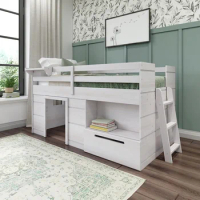 Lily Loft Bed Twin Size, Solid Wood Low Loft Bed with Storage Drawer and Ladder, Modern Farmhouse Loft Bed for Kids, W