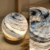 宇宙小行星流浪星球燈創意禮品球形玻璃木底星空月球燈臥室床頭燈【青木鋪子】