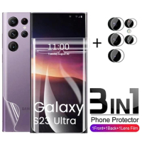 3in1 Hydrogel Film For Samsung Galaxy S23 Ultra Soft Front Back Screen Protector Film S21+ S22Ultra S23Ultra Plus Camera Glass