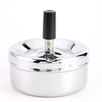 Smoking Accessories Stainless Steel Ashtray Round Push Down Cigarette Ashtray with Rotating Tray Smoking Accessories Ashtray Men