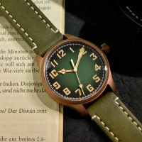 Baltany Bronze Pilot Watch NH38 42mm Leather Titanium CaseBack AR Sapphire Movement Men Automatic Mechanical Wristwatch