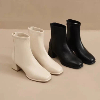 French Style Soft Leather Short Boots Ankle Boots New Autumn Winter Thick Heel Martin Boots Square T