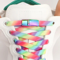 Rainbow Elastic Sneakers Laces Magnetic Shoelaces Adults Kids 8MM Wide Flat Rubber Shoelace No Tie Shoe laces Shoe Accessories