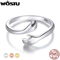 WOSTU 925 Sterling Silver Hug Hands Ring Simple Design Finger Ring For Women Elegant Silver Jewelry CTR176