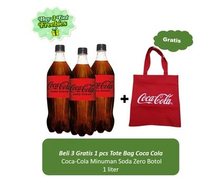 Coca-Cola Minuman Soda Zero Botol 1 liter x 3 + Free Tote Bag Coca Cola 3 x Zero Sugar 1L
