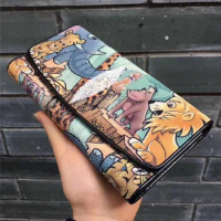 Lovely Cute Animal Designer Authentic Stingray Skin Lady Large Trifold Wallet Genuine Leather Female Clutch Bag Women Card Purse