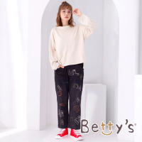 【betty’s 貝蒂思】幾何圖形線條大直筒褲(黑色)