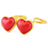 Pure 24K Yellow Gold Earrings Women 999 Gold 3D Red Heart Earrings P6270