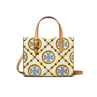精選★TORY BURCHT Monogram 簡約時尚撞色雙T 皮革拼小牛皮 女款迷你托特包購物袋單肩斜挎手提包 146257~【母親節禮物★菲尼斯 國際精品3折起 春夏新品 換季下殺】