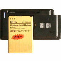 Ciszean 3030mAh BP-4L Gold Replacement Battery + Universal Charger For Nokia E61i E90 6650 E63 E71/X E72 E73 N97 E95 6790 E52