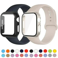 Glass+Case+Strap for Apple Watch Band 45mm 44mm 41mm 40mm 38mm 42mm Screen Protectors for Apple IWatch Series 9 8 7 6 SE 5 3 4