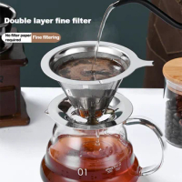 1pc Reusable Double Layer 304 Stainless Steel Coffee Filter Holder Pour Over Coffees Dripper Mesh Tea Coffee Filter Basket Tools