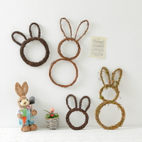 新款兔子藤圈復活節裝飾創意DIY花環花藤壁掛掛件飾品墻面布置
