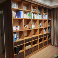 限時下殺！免運 書架 收納櫃 置物櫃 展示櫃 榆苑老榆木定制實木落地書架滿墻落地架子一體墻上書架收納格子 八折下殺 限時減免 特價出 可開發票