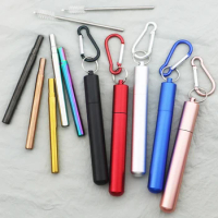 304 Stainless Steel Metal Straw Set Reusable Collapsible Telescopic Straw with Brush Case Portable Drinking Straw Set for Travel