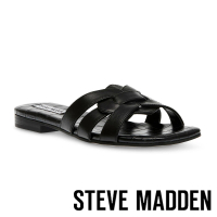 【STEVE MADDEN】VCAY 編織皮質平底涼拖鞋(黑色)
