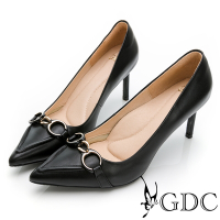 GDC-真皮時髦女王金屬釦尖頭高跟鞋-黑色