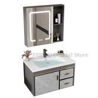 Wall Mounted Bathroom Cabinet With Square Mirror Bathroom Vanity With Ceramic Sink Wall Mounted Integrated Toilet Furniture Set