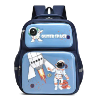 Tas Ransel Anak Sekolah Laki-laki SD Karakter Astronot Warna Biru Tua & Biru Muda Desain Outer Space