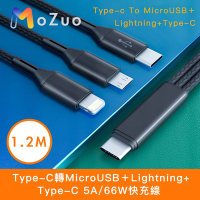 【魔宙】Type-C轉MicroUSB+Lightning+Type-C 66W快充線 1.2M