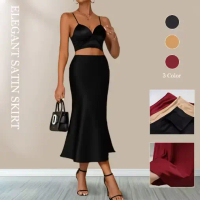 Satin Skirts for Women Korean Style Champagne Office High Waist A-line Skort Fashion Elegant Solid L