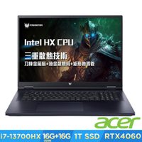 Acer 宏碁 Predator Helios PH18-71-75QG 18吋電競筆電(i7-13700HX/RTX 4060/16+16GB/1TB/Win11)