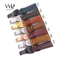 Rolamy 20mm 22mm Durable Real Leather Replacement Wrist Watch Band Strap Belt Bracelet For TuD Seiko Rolex Omega