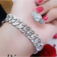 Gelang tangan sisik naga free cincin titanium silver Anti karat aksesoris wanita.